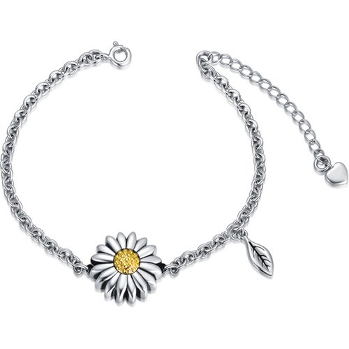 Sterling Silver Two-tone Sunflower & Leave Urn Bracelet for Ashes