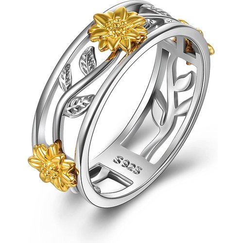 Sterling Silver Two-tone Sunflower Ring