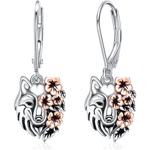 Sterling Silver Two-tone Wolf Lever-back Earrings