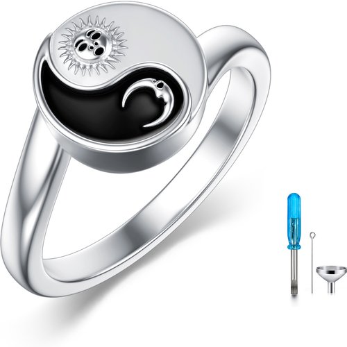 Sterling Silver Two-tone Yin Yang Urn Ring