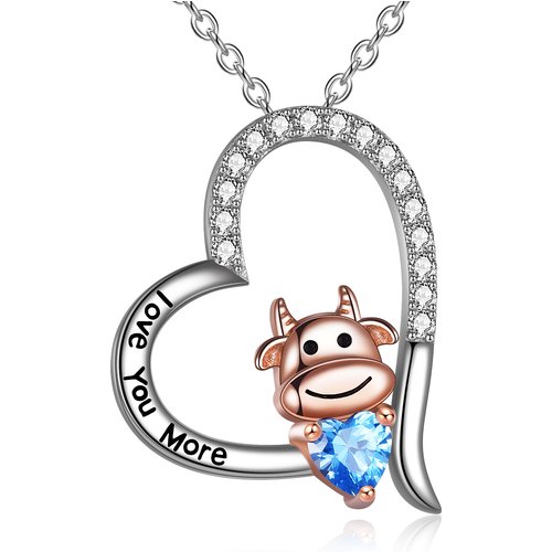 Sterling Silver Two-tone Zircon Cow Pendant Necklace