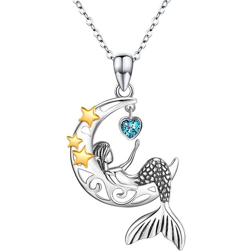 Sterling Silver Two-tone Zircon & Personalized Birthstone Mermaid Tail Pendant Necklace