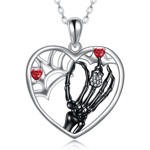 Sterling Silver Two-tone Zircon Skeleton Pendant Necklace