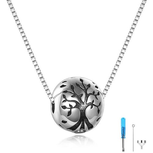 Sterling Silver Tree Of Life & Ball Urn Necklace for Ashes