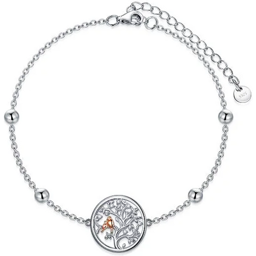 925 Sterling Silver Tree of Life with Birds Bracelet