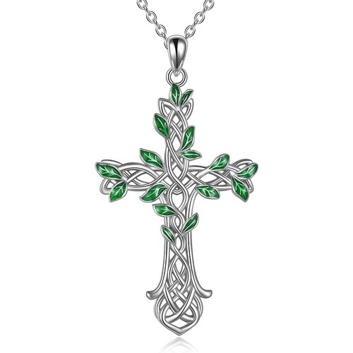 Sterling Silver Tree Of Life With Celtic Knot Cross Pendant Necklace For Women
