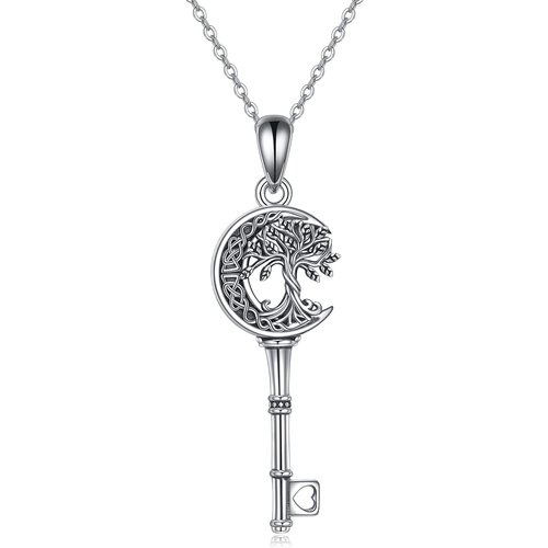 Sterling Silver Tree Of Life Celtic Knot Key Pendant Necklace For Women