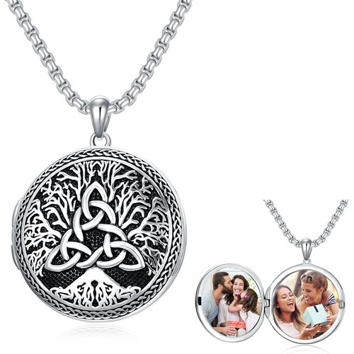 Sterling Silver Tree Of Life Celtic Knot Personalized Photo Locket Necklace for Men