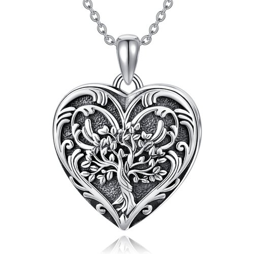 Sterling Silver Tree Of Life & Heart Personalized Photo Locket Necklace for Women