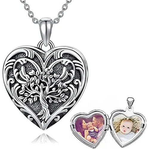 Sterling Silver Tree Of Life & Heart Personalized Photo Locket Necklace for women