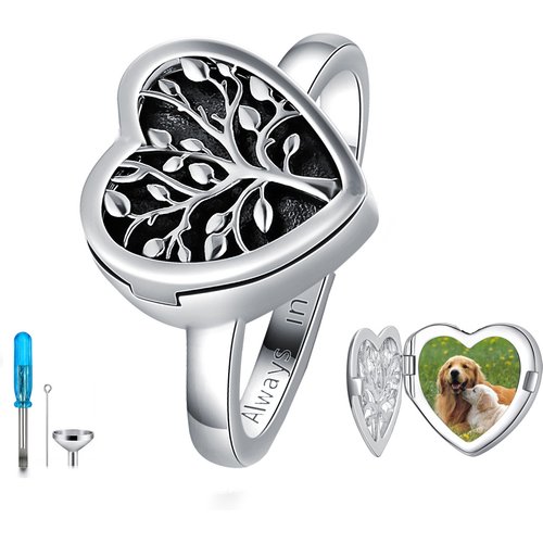 Sterling Silver Tree Of Life & Heart Urn Ring with Engraved Word