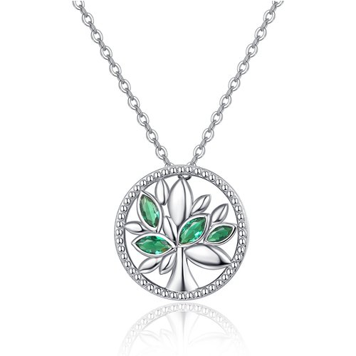 Sterling Silver Green Cubic Zirconia Tree Of Life Necklace for Women
