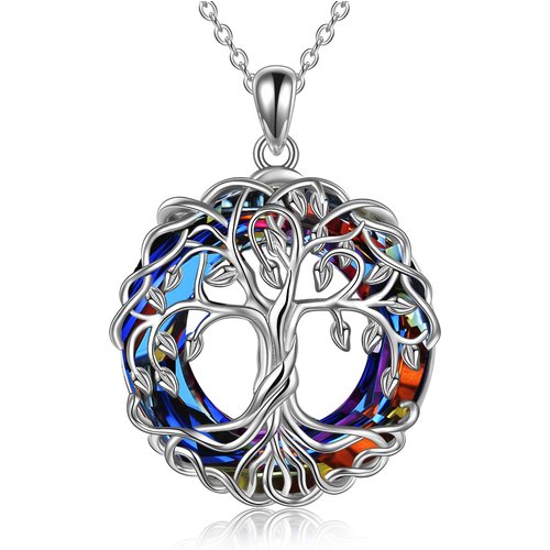 Sterling Silver Tree Of Life Crystal Necklace for Women