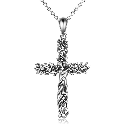 Sterling Silver Tree Of Life Sisters & Cross Pendant Necklace