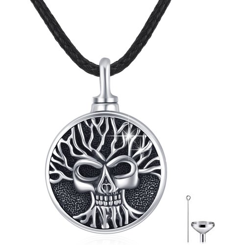 Sterling Silver Tree Of Life & Skull Urn Necklace for Ashes