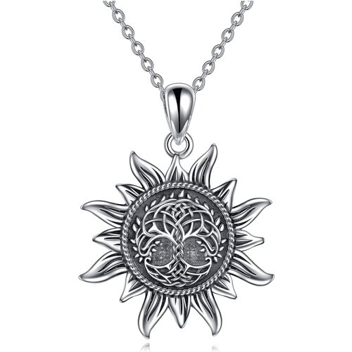 Sterling Silver Tree Of Life & Sun Pendant Necklace