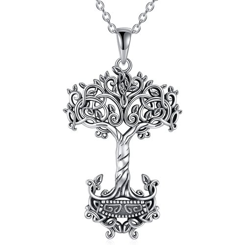 Sterling Silver Tree Of Life & Thor's Hammer Pendant Necklace