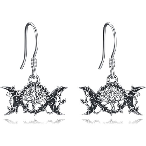 Sterling Silver Tree Of Life & Triple Moon Goddess Drop Earrings