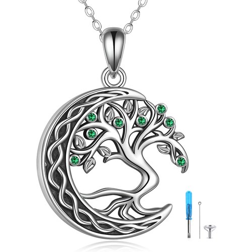 Sterling Silver Cubic Zirconia Tree Of Life Urn Necklace for Ashes