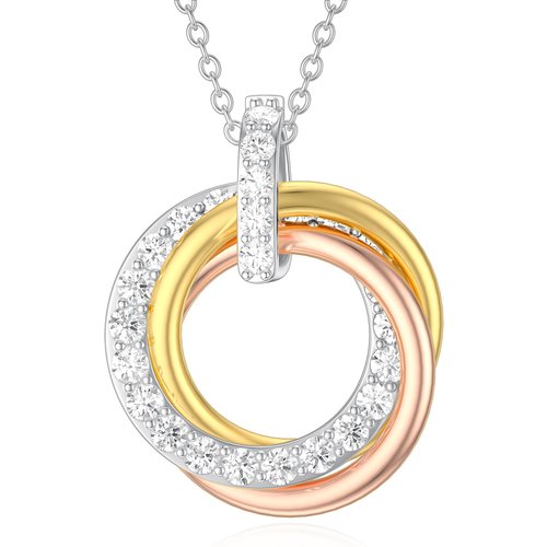 Sterling Silver Tri-tone Generation Ring Pendant Necklace