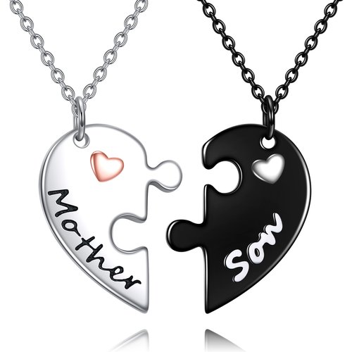 Sterling Silver Tri-tone Mother & Heart Pendant Necklace with Engraved Word