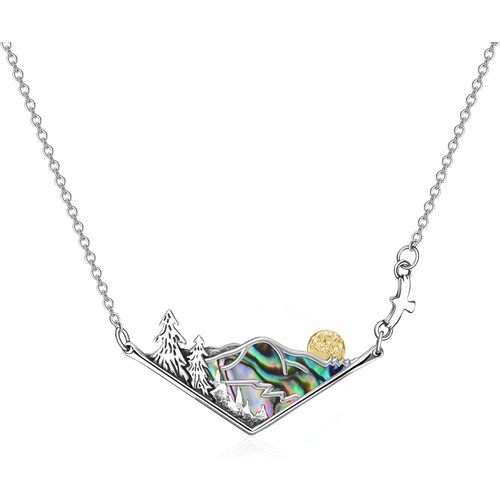 Sterling Silver Tri-tone Mountains Pendant Necklace
