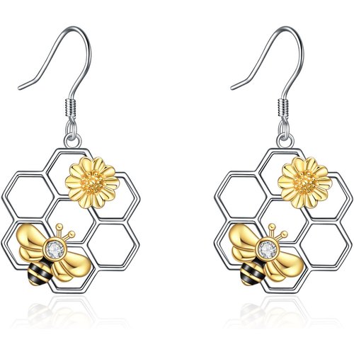 Sterling Silver Tri-tone Round Cubic Zirconia Sunflower Drop Earrings