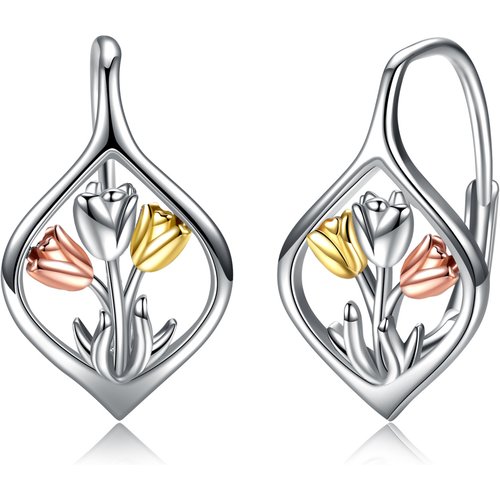 Sterling Silver Tri-tone Tulip Drop Earrings