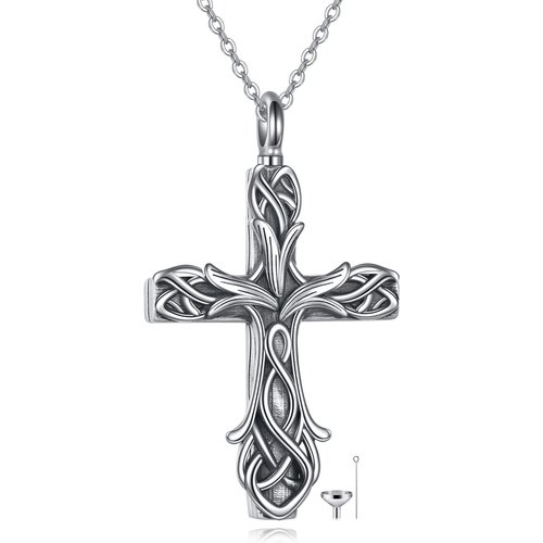 Sterling Silver Tulip & Cross Urn Necklace for Ashes