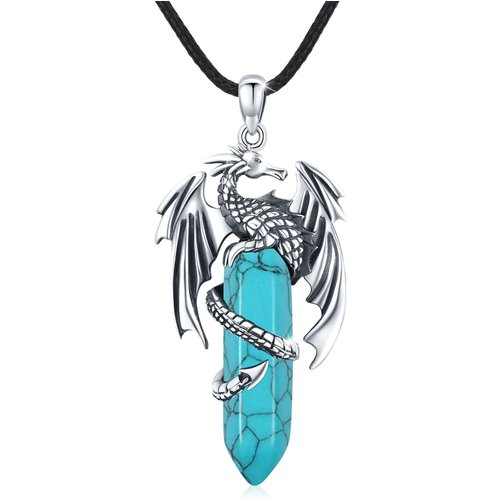 Sterling Silver Turquoise Dragon Pendant Necklace