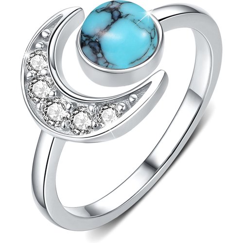 Sterling Silver Turquoise Moon Open Ring