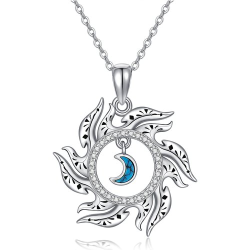Sterling Silver Turquoise Moon & Sun Pendant Necklace