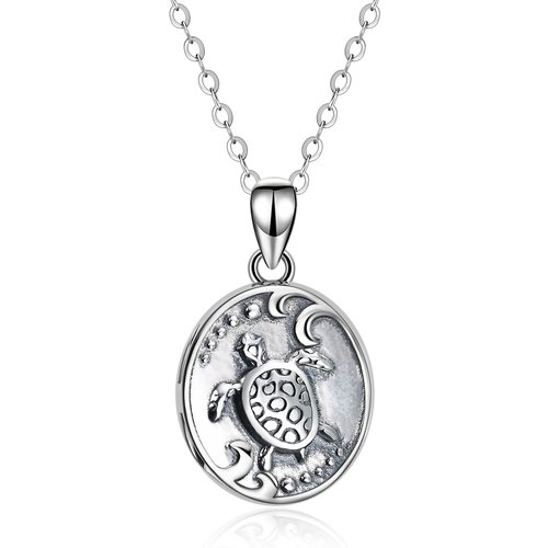 Sterling Silver Turtle Personalized Photo Locket Necklace For Unisex