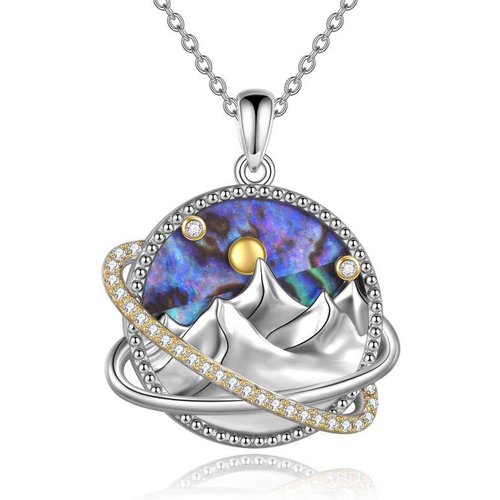 Sterling Silver Two-tone Abalone Shellfish Mountains Pendant Necklace for Women