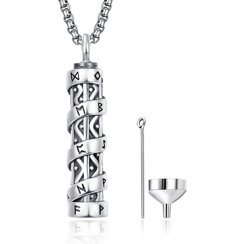Sterling Silver Viking Rune Bar Pendant Necklace for Men