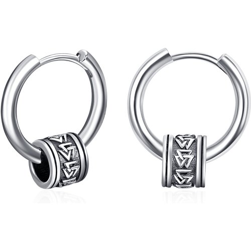 Sterling Silver Viking Rune Bead Hoop Earrings