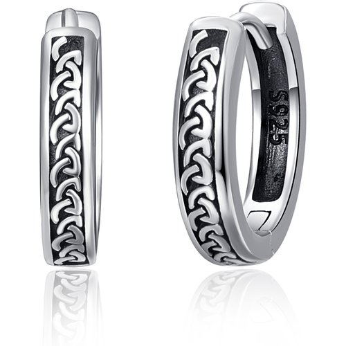 Sterling Silver Viking Rune Hoop Earrings for Men