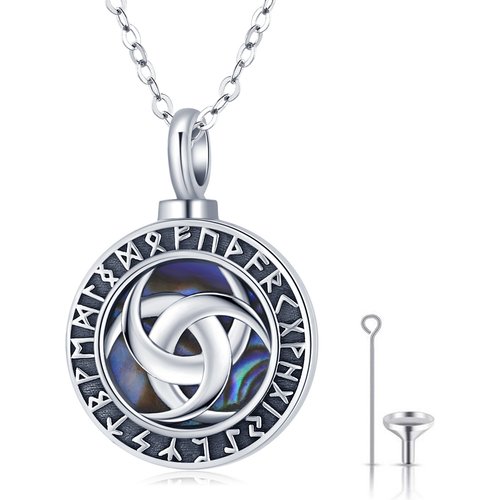 Sterling Silver Viking Rune Triforce Vegvisir Urn Necklace for Ashes