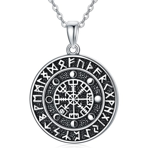 Sterling Silver Viking Rune Vegvisir Symbol Amulet Pendant Necklace