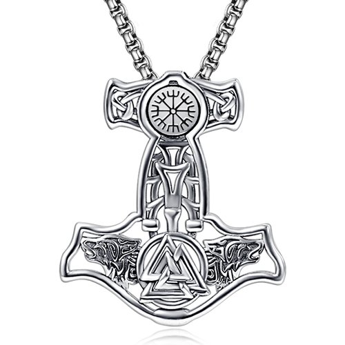 Sterling Silver Viking Rune Weapon Spearhead Talisman Hammer Pendant Necklace for Men