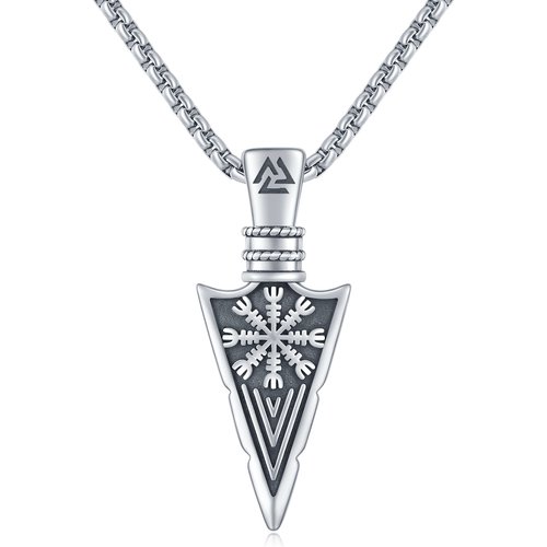 Sterling Silver Viking Spear Head Pendant Necklace for Men
