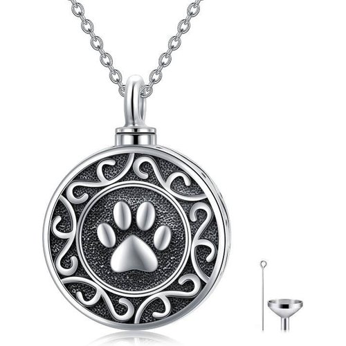 Sterling Silver Vintage Cat Dog Paw Urn Necklace for Ashes