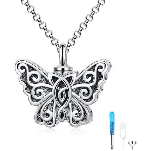 Sterling Silver Vintage Celtic Knot Butterfly Urn Necklace for Ashes