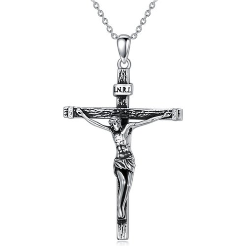 Sterling Silver Vintage Jesus Cross Pendant Necklace