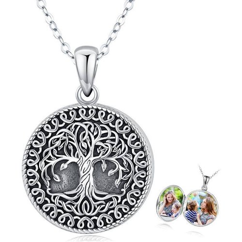 Sterling Silver Vintage Oxidized Tree Of Life Personalized Photo Locket Necklace