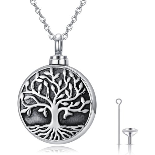 Sterling Silver Vintage Oxidized Tree Of Life Urn Necklace for Ashes