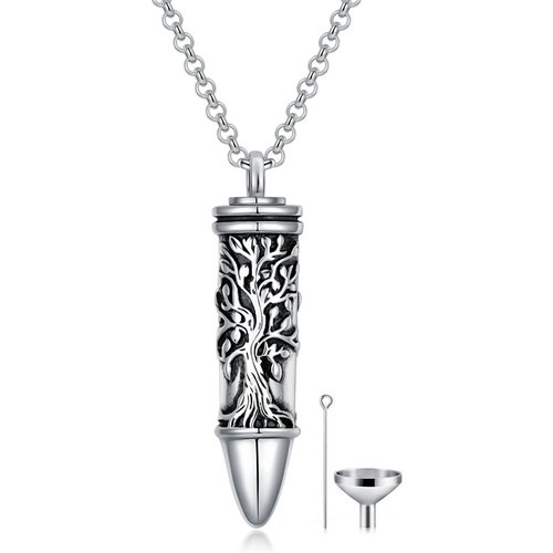 Sterling Silver Vintage Tree Of Life & Bullet Urn Necklace for Ashes