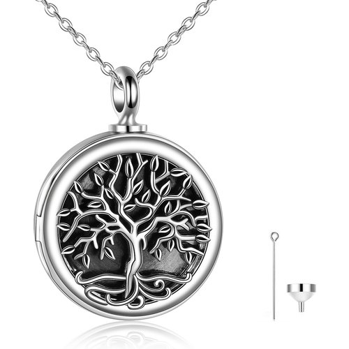 Sterling Silver Vintage Tree Of Life Urn Necklace for Ashes with Cable Chain