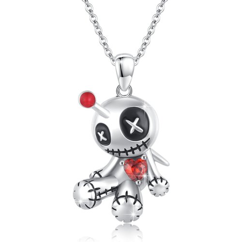 Sterling Silver Cubic Zirconia Voodoo Dolls Pendant Necklace