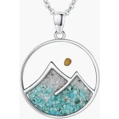 Sterling Silver with White Gold Plated Turquoise Mountains Mustard Seeds Pendant Necklace